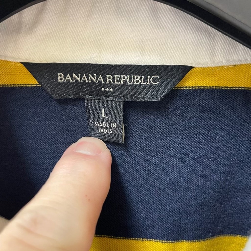 Banana Republic Men's Large Short Sleeved‎ Rugby Polo Navy/Yellow Preppy - Picture 3 of 10